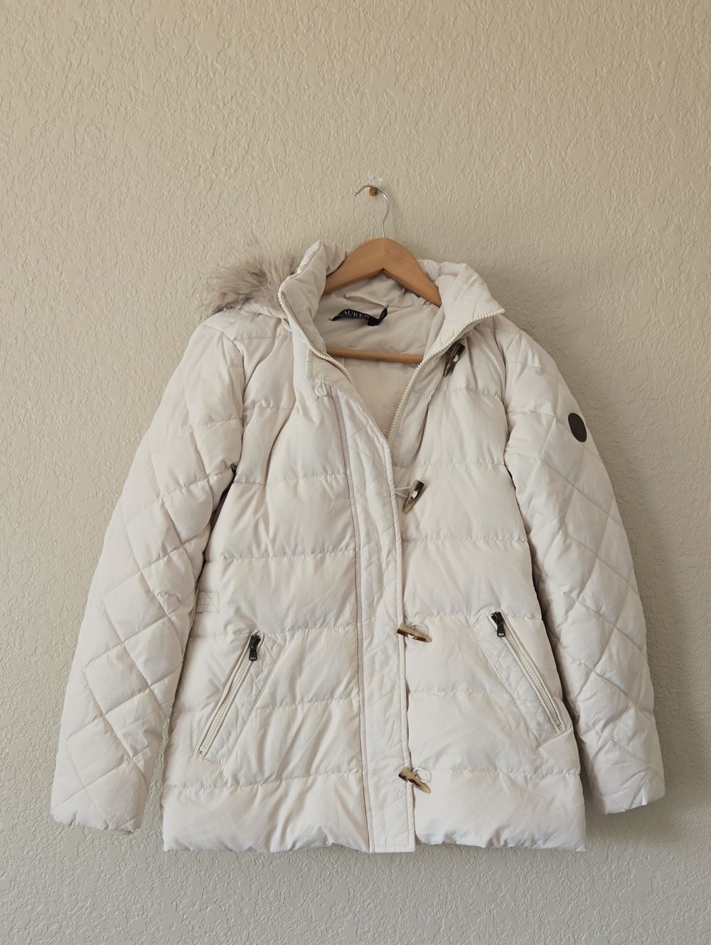 Lauren Ralph Lauren Women's Cream Quilted Down Puffer Coat Size S